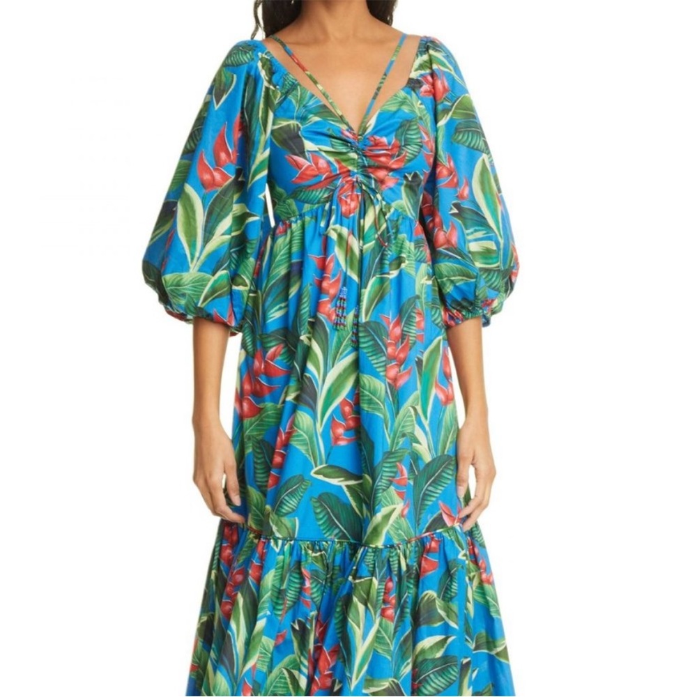 FARM Rio Blue Tropical Midi Dress
